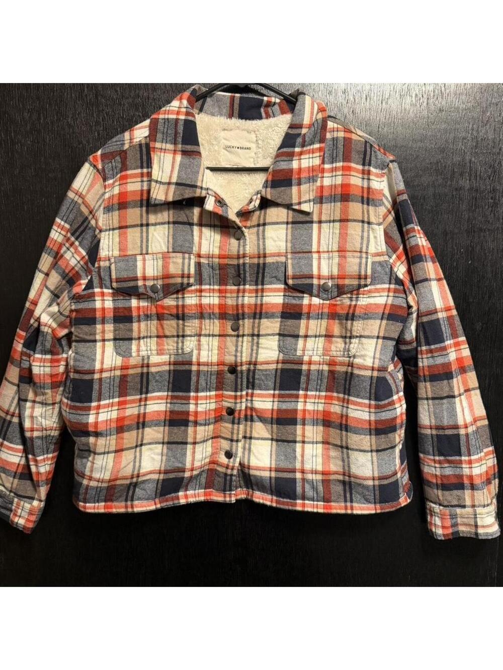 Lucky Brand red and blue plaid flannel shirt with Sherpa lining Size Large
